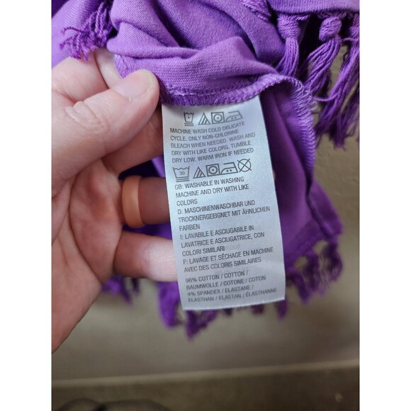 ​D&Co M Purple V-Neck Top Fringe Hem Cotton Blend Cap Sleeve T-Shirt - Picture 5 of 5